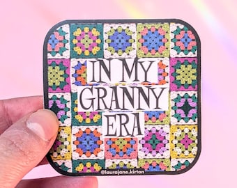 Granny Era Sticker: Crochet Granny Square, Waterproof Vinyl