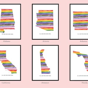 Rainbow State Pride Art Print: &quot;All Are Welcome Here&quot; Watercolor Decor