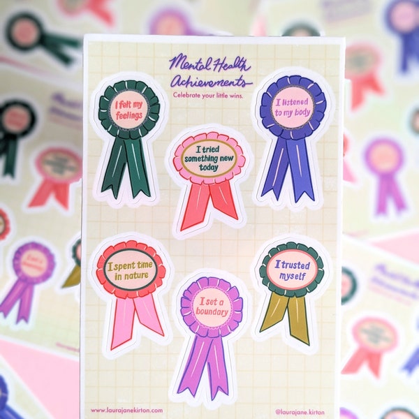 Mental Health Achievement Badges // Waterproof Vinyl Sticker Sheet