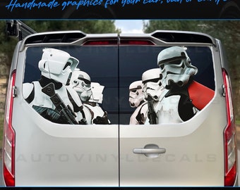 Panel trasero de furgoneta, puerta trasera, envoltura digital, calcomanía de vinilo para pasajeros de Stormtrooper