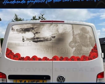 Calcomanía precortada con diseño de soldado amapola para puerta trasera de Volkswagen VW T5 T6