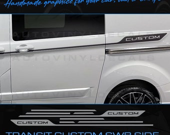 Calcomanías gráficas laterales deportivas personalizadas para furgoneta Ford Transit con diseño de rayas