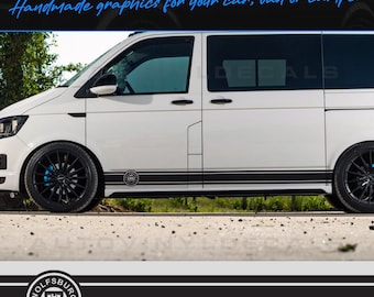 Kit de vinilo decorativo con franjas laterales para Volkswagen VW T5 T6, modelo Camper, 3 pines, Wolfsburg.