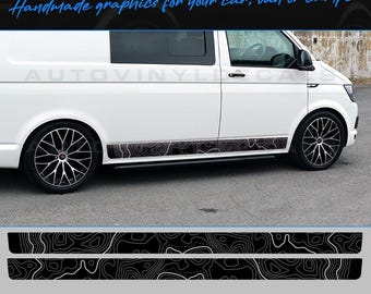 Vinilo adhesivo con gráficos topográficos de franjas laterales para Volkswagen VW T5 T6.