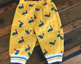 Vintage Quilted Giraffe Pants - Yellow Giraffe Pants - Giraffe and Elephant Print Pants - Size 6-9 Months Pants - Baggy Pants - Puffy Pants