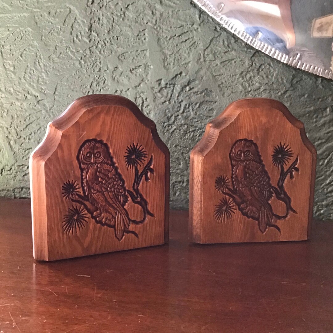 Vintage Owl Bookends Vintage Wooden Bookends Wood Bookends Etsy