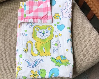 Adorable Vintage Baby Blanket - Vintage Baby Quilt - Vintage Animal Quilt - Animal Baby Blanket - Lion, Bunny, Hippo, Cat, Turtle, Squirrel