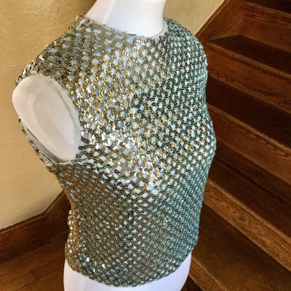 Vintage Sequined Shirt - Silver Sequined Top - Su… - image 9