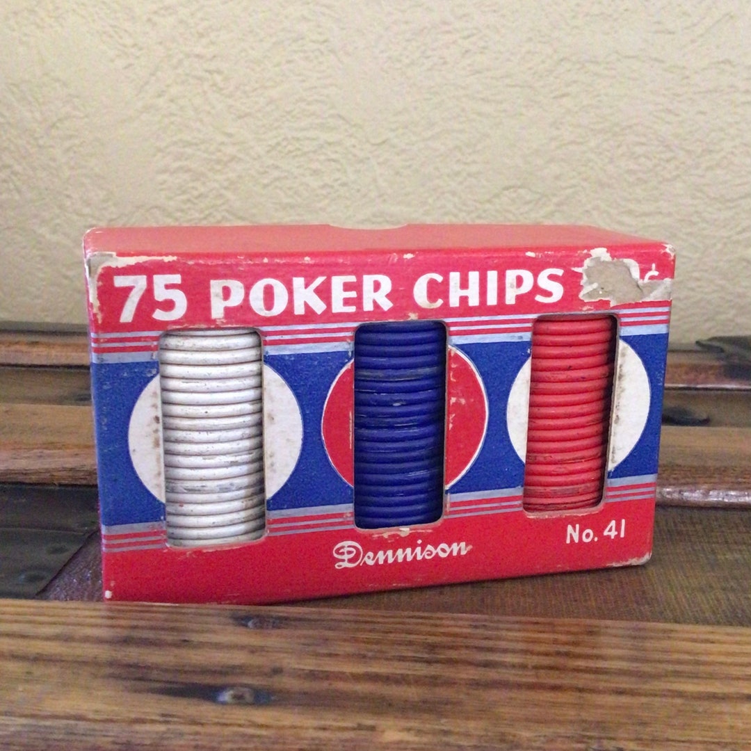 Vintage Poker Chips in Original Package Box of Vintage Poker Chips Set