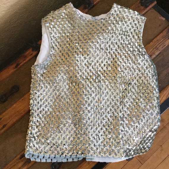 Vintage Sequined Shirt - Silver Sequined Top - Su… - image 10