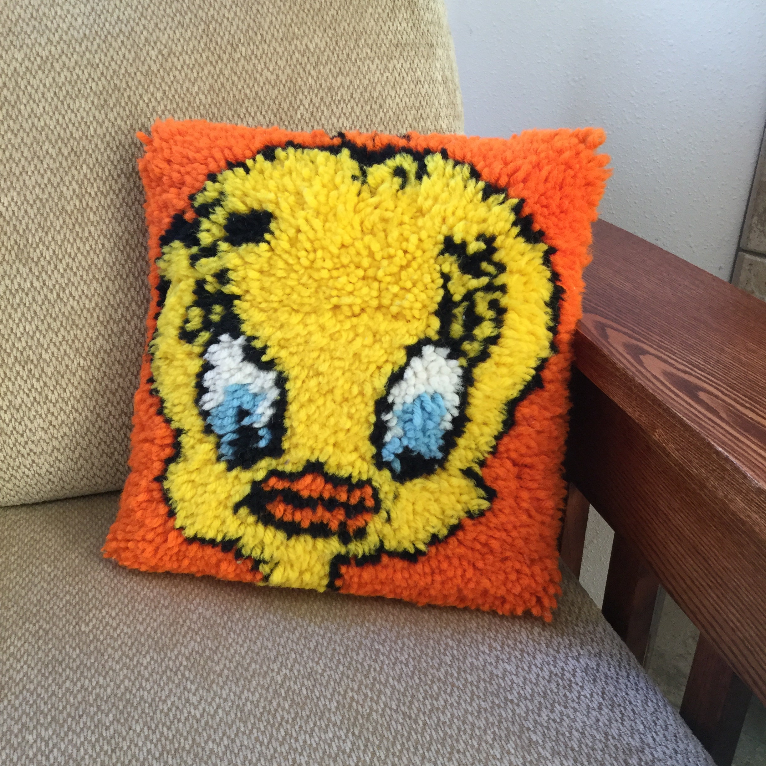 Vintage Tweety Bird Pillow Latch Hook Tweety Bird Pillow Etsy
