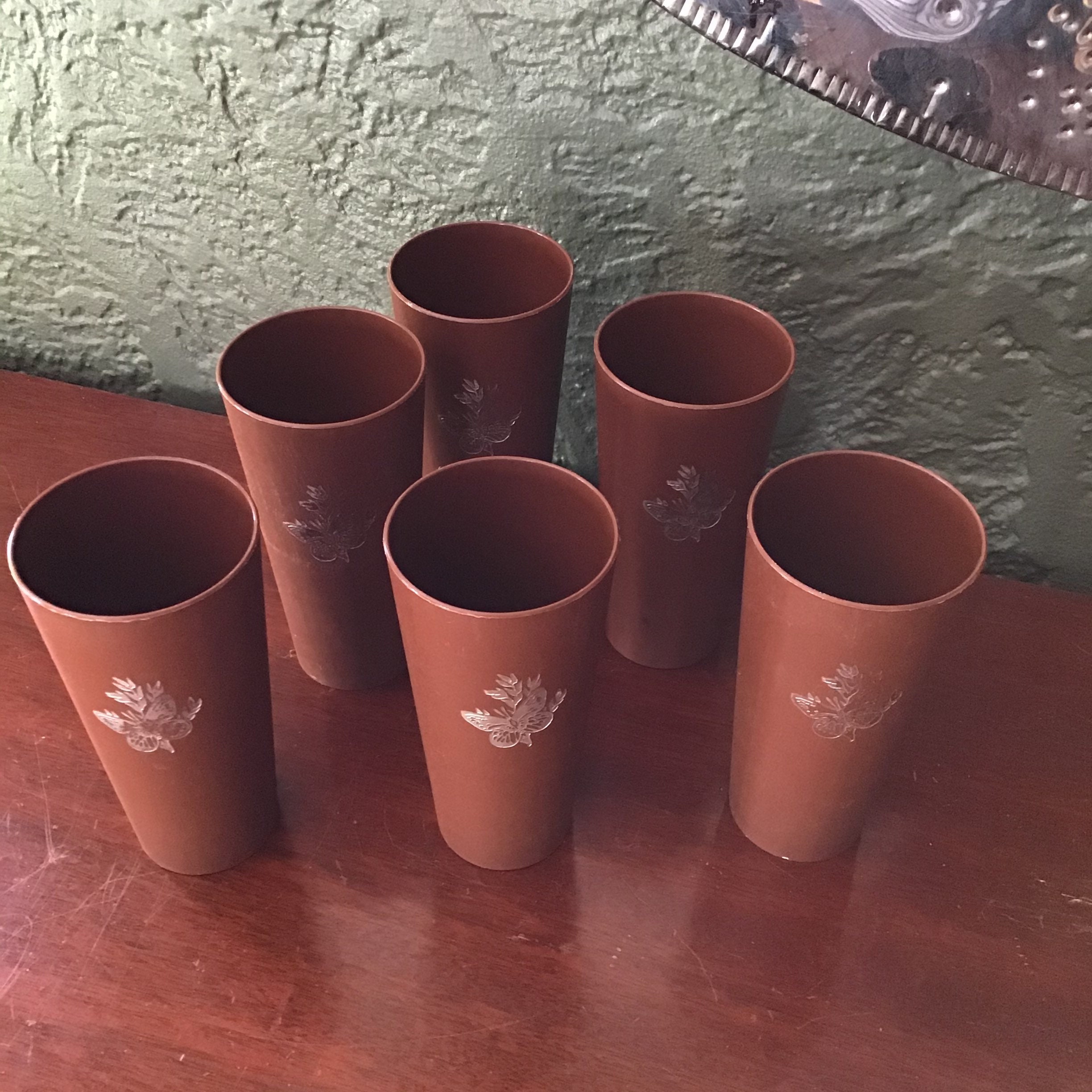 Vintage Brown and Gold Plastic Butterfly Cups Plastic 