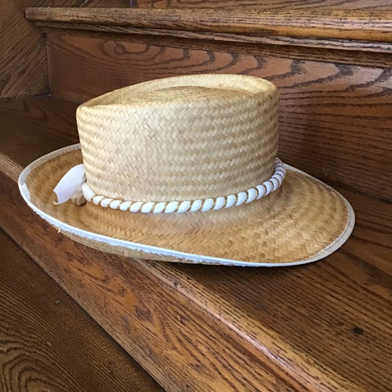 Vintage Straw Hat - Midcentury Straw Fedora - Wom… - image 1