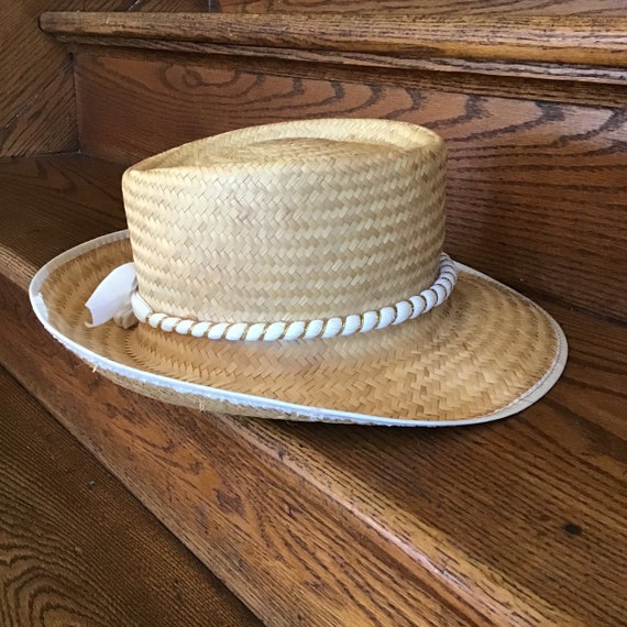 Vintage Straw Hat - Midcentury Straw Fedora - Women display picture 2