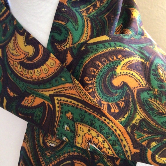 1960s Head Wrap - 1960s Scarf - Brown, Orange, Green Paisley Head Wrap - Paisley Scarf - Satiny Head Wrap - Mod Scarf - Wide Head Wrap