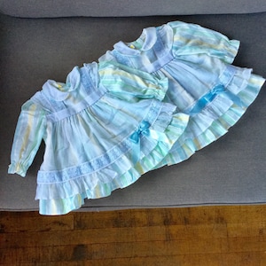 Matching Vintage Dresses - Matching Pastel Dresses - Twin Girls Vintage Dresses - 2 Matching Dresses - Sizes 12 Months and 18 Months