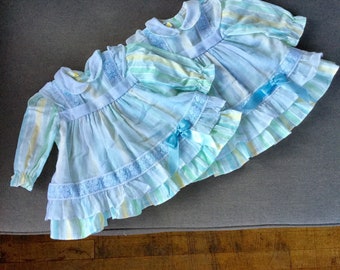 Matching Vintage Dresses - Matching Pastel Dresses - Twin Girls Vintage Dresses - 2 Matching Dresses - Sizes 12 Months and 18 Months