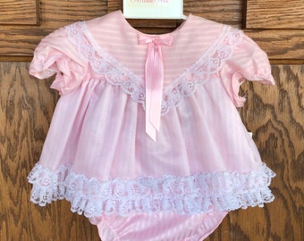 Vintage Allison Ann Dress and Bloomers Set - Vintage Pink Dress with Matching Bloomers - Size 6-9 Months Dress - Pink Baby Dress - Dress Set