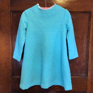 Little Girls Vintage Dress - Aqua Blue Dress with Raised Texture Pattern - Handmade Vintage Dress - Turquoise Blue Dress with Lace Trim