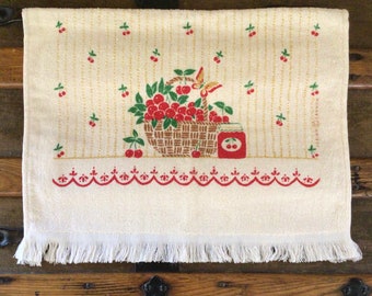 Vintage Kitchen Towel - Kitchen Hand Towel - Vintage Tea Towel - Vintage Cannon Towel - Cherry Towel - Basket of Cherries, Jam, Butterfly