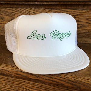 Vintage Las Vegas Trucker Hat - White and Green Trucker Hat - Vintage Las Vegas Baseball Hat - Souvenir Hat - Las Vegas Baseball Cap