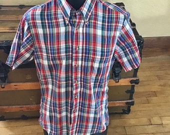 Vintage Campus Shirt - Vintage Men’s Small Plaid Shirt - Vintage Plaid Shirt - Short Sleeved Plaid Shirt - Men’s Campus Shirt - Size Small