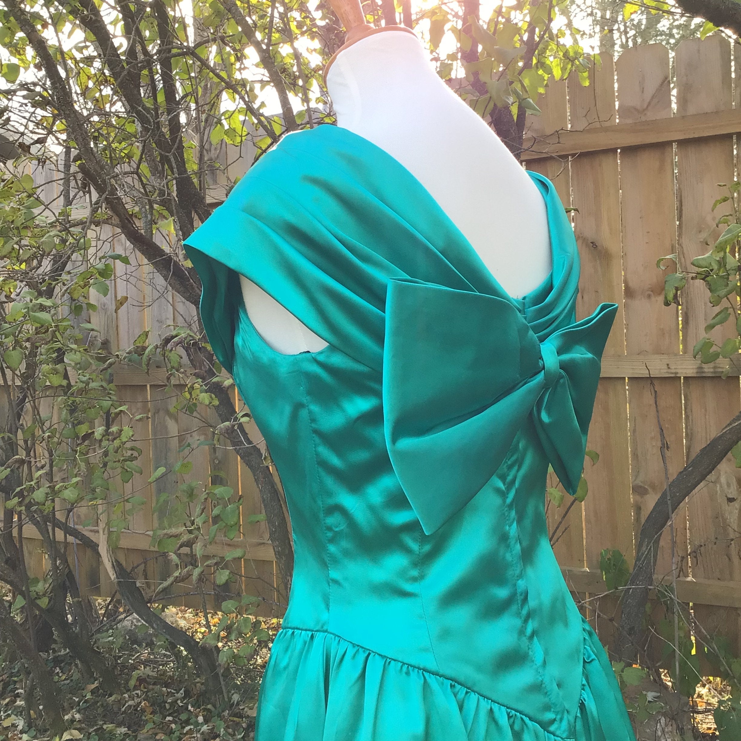 Green Satin off Shoulder Dress - Etsy
