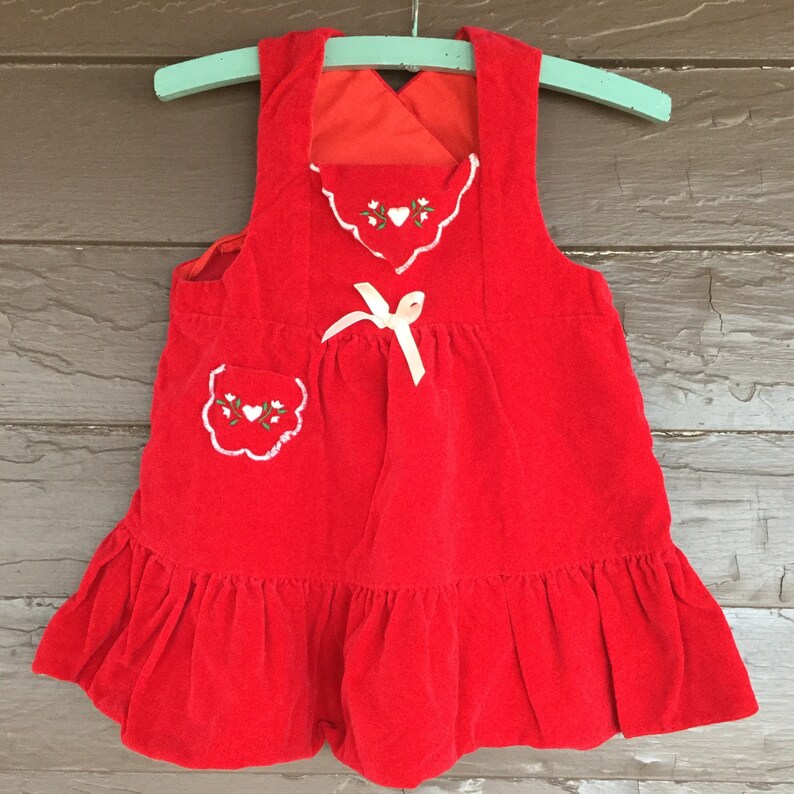 Sleeveless Size 2T Dimples Brand Dress Vintage Red Velvet Dress with Hearts and Flowers Toddler Girls Red Velvet Dress Size 3T