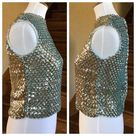 Vintage Sequined Shirt - Silver Sequined Top - Su… - image 6