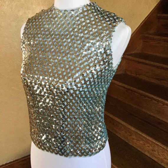 Vintage Sequined Shirt - Silver Sequined Top - Su… - image 1