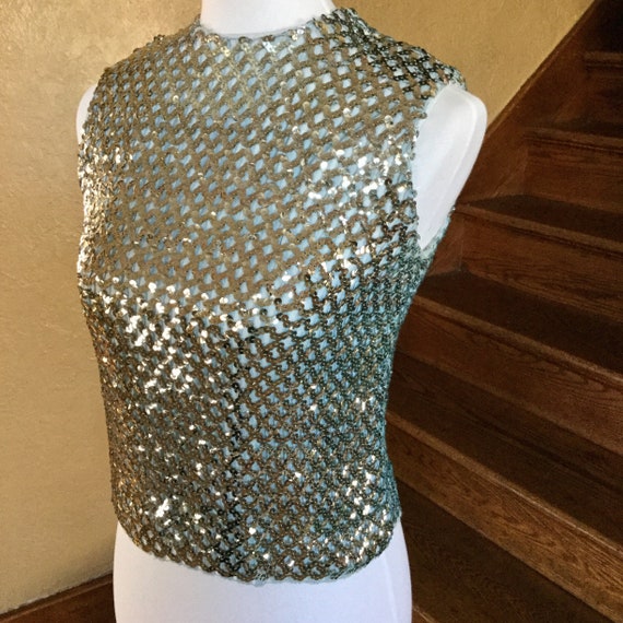 Vintage Sequined Shirt - Silver Sequined Top - Sun