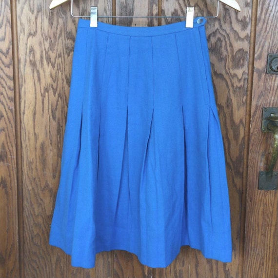 Vintage Wool Skirt - Blue Wool Skirt - Pleated Wo… - image 1