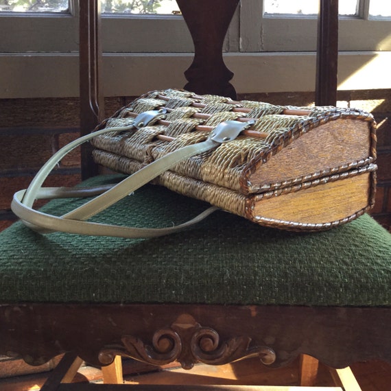 Vintage Woven Basket Handbag - Wood Sides - Woven Purse - Basket Weave - Vintage Basket Purse