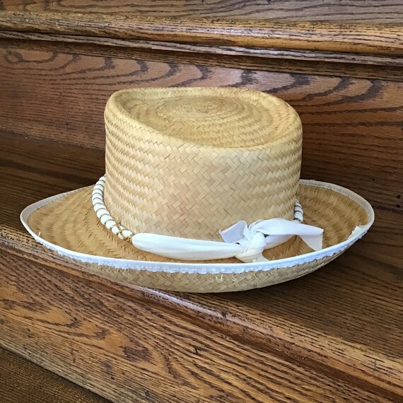 Vintage Straw Hat - Midcentury Straw Fedora - Wom… - image 4