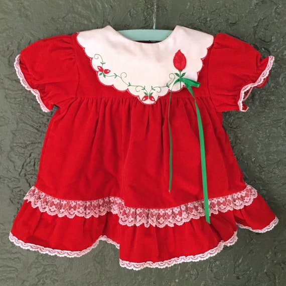 Vintage Red Velvet Dress - Baby Girls Red Velvet … - image 1