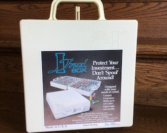 Vintage Thread Box - Plastic Case for Thread - Thread Carrying Case with Handle - Thread Storage Box - Holds up to 128 Spools of Thread