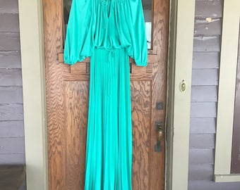 Vintage Evening Gown - Green Vintage Dress - Accordion Skirt Dress - Vintage Prom Dress - Vintage Bridesmaid Dress - Vintage Gown