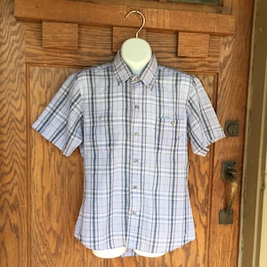 Vintage Boys Plaid Shirt - Boys Size 10-12 Shirt - Sears Plaid Shirt - 1980s Sears Clothing - Vintage Blue Plaid - Size 16 on Tag