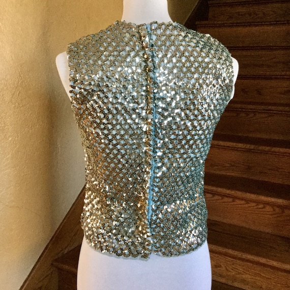 Vintage Sequined Shirt - Silver Sequined Top - Su… - image 4