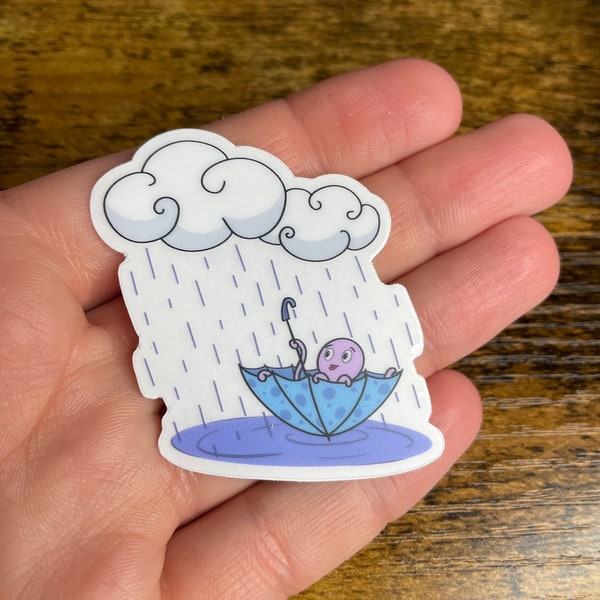 Umbrella Octopus Clear Sticker