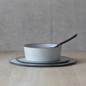3 Piece Set Rustic Pottery Stoneware Dinnerware in White and Black