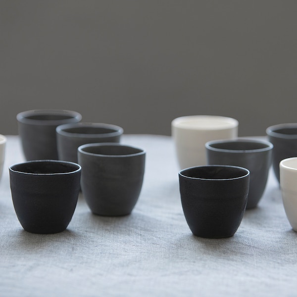 4 Round  Espresso Cups, Modern Mug, Espresso Cup Set, Set of Four Long Espresso Cups, Minimalist Black Cups, Wedding Gift
