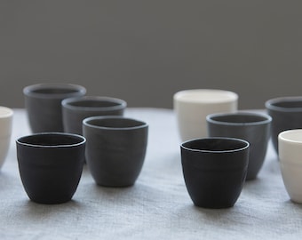 4 Round  Espresso Cups, Modern Mug, Espresso Cup Set, Set of Four Long Espresso Cups, Minimalist Black Cups, Wedding Gift