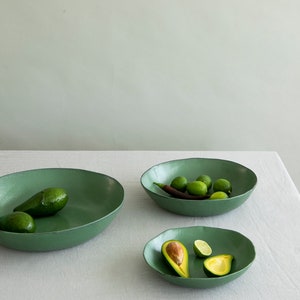 Set of TWO Green Rustic Ceramic Pasta Bowls, Handmade Pottery Dinnerware Bowls Set, Shallow Large Soup Bowl, Salad Serving Bowls image 5