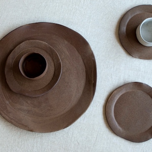 Extra Large Round Serving Platter, Decorative Round Plate with a rim, Pottery 14" Diameter Tray