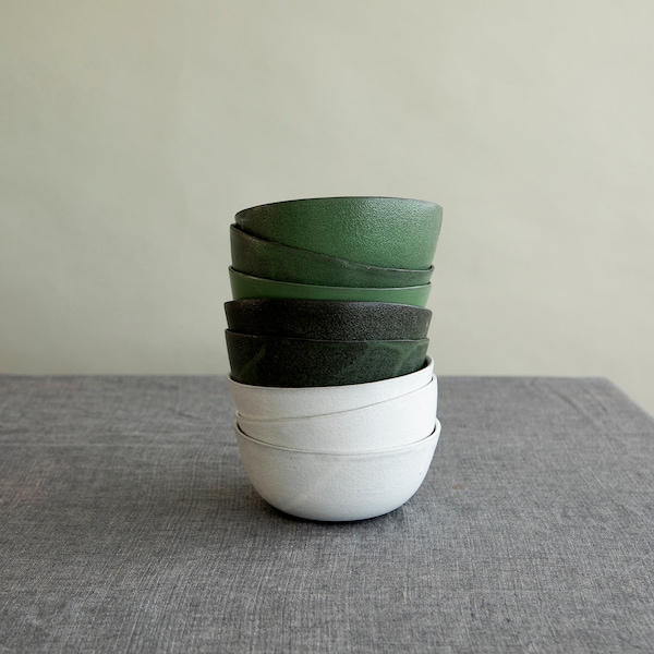 Handmade Ceramic Soup Bowls Set: Green Pottery Dinnerware