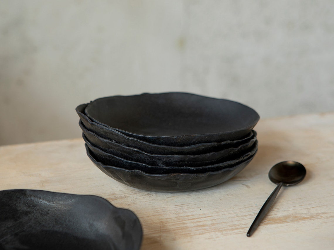 Ceramic bowls in black.Unique kitchen decor Soup bowl Pasta Etsy