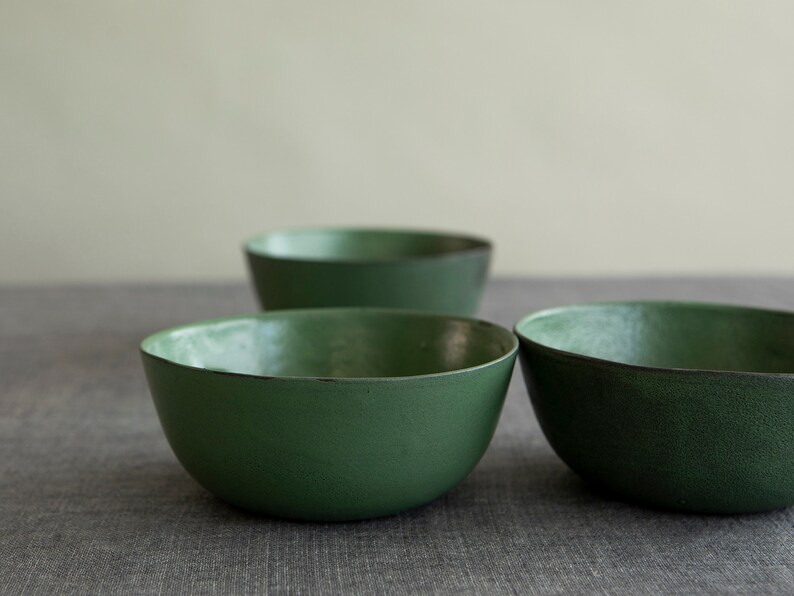 2 Handmade Ceramic Bowls, Set of TWO Soup Bowls, Pottery Dinnerware Soup Bowls Set, Gift for New Home, Handmade Ceramic Bowls, Green Bowls image 4