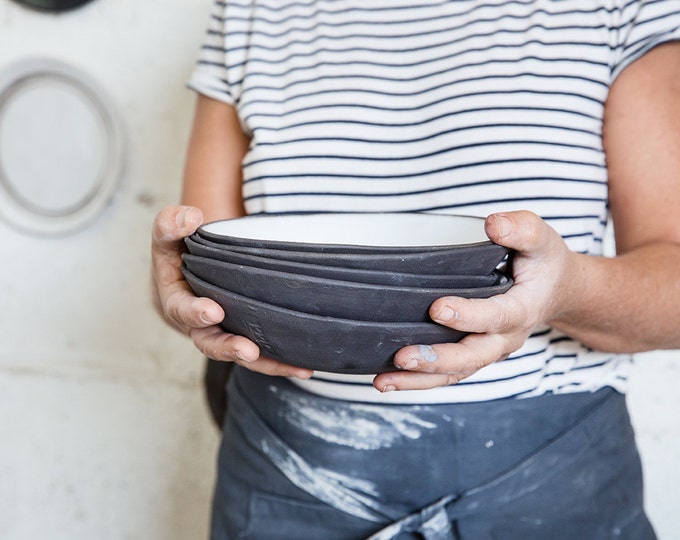 CERAMIC BOWLS, Soup Bowls, Ceramic Salad bowls, Ceramic Set Bowls ,rustic bowls, Modern Pottery Bowl, White And Black Bowl, Pottery Gift
