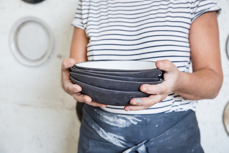 CERAMIC BOWLS, Soup Bowls, Ceramic Salad bowls, Ceramic Set Bowls ,rustic bowls, Modern Pottery Bowl, White And Black Bowl, Pottery Gift 